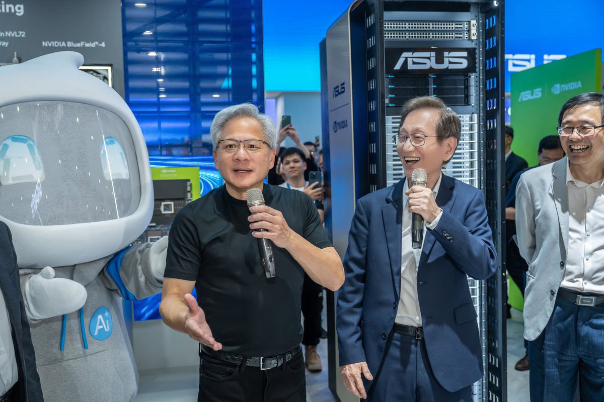 SamsonHuASUS's tweet photo. Amazing energy at the @ASUS booth during Jensen Huang’s visit at #COMPUTEX2026. Proud to stand alongside ASUS Chairman Jonney Shih and our executive team as we bring innovation to life —from AI to next-gen computing and gaming. Let’s keep building an incredible future. @computex_taipei 

#ASUS #NVIDIA