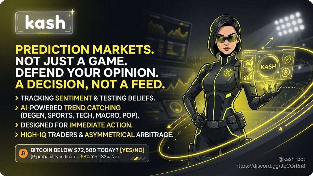 sery_2015's tweet photo. Prediction markets are not just games. They test beliefs and reactions in real time. Kash bot turns trends into instant on chain markets where everything updates live.

🔸Volume and probability shift
🔸Momentum moves fast
🔸Decisions are clear

@kash_bot https://t.co/cZvh4dJ1z6
