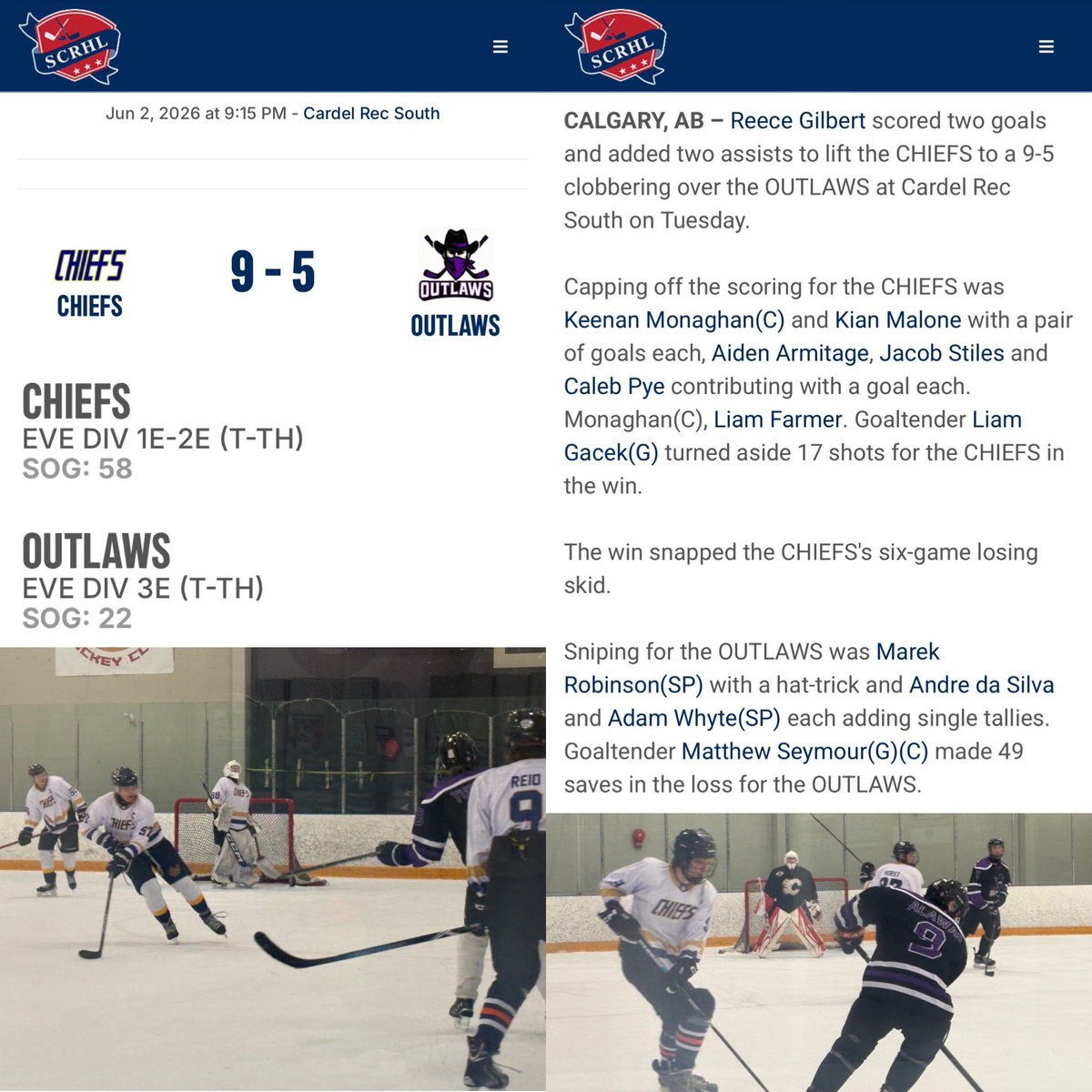 SCRHL's tweet photo. SCRHL Spring &amp; Summer Season games @TricoCentre and @cardelrecsouth2 from the evening of June 2, 2026 🥅🏒 https://t.co/Fiy0xdE0SW