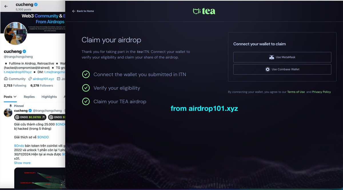 trangchongcheng's tweet photo. AE nào muốn check airdrop $TEA không ?😁

Mới cheat được trang vô trang check airdrop $TEA nè, anh em nào farm airdrop nó chuẩn bị bú chứ gì nữa😁

Có airdrop là có bú rồi, chúc mừng ae farm trước lấy vị thế nha, mong lisitng alpha 🤪🤪

p/s: Nói chứ dự án chặn trên backend nữa nên mới làm được tới đó, mình sẽ update sớm cho ae biết.
