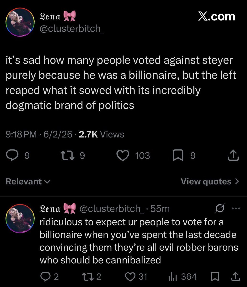 jakefromgeorgia's tweet photo. How the fuck did I, the establishment shill, end up with the more principled position here?

I’m not even against billionaires running for office if they have a resume, I’m just against the idea of buying office because your money made you “viable.” https://t.co/EES8sYDNTI