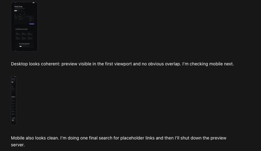 21prnv's tweet photo. i love how codex takes screenshot and check if everything correct or not https://t.co/SLo72rbbfm