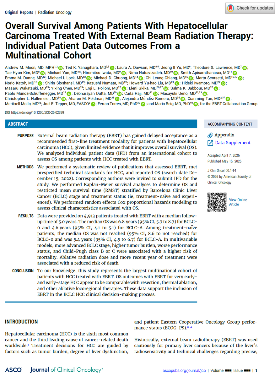 SMC_RadOnc's tweet photo. 📌 EBRT delivers overall survival comparable to resection &amp; thermal ablation in early-stage HCC — supporting its role as a frontline treatment option.

Profs. Jeong-Il Yu &amp; Hee Chul Park represented our department.

🔗https://t.co/f54XL8880j https://t.co/vehbcf9LIF