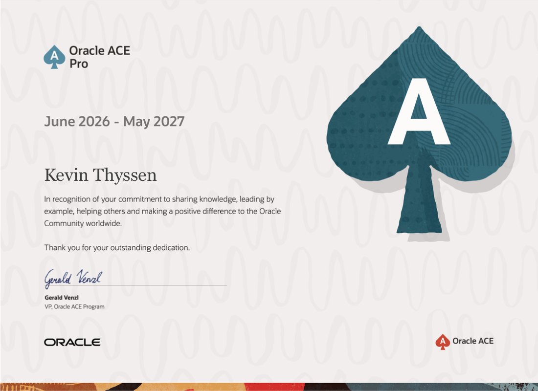 kevinthyssen's tweet photo. After joining the #OracleACE community at #Kscope in Denver three years ago, I'm happy to share that I've been promoted to ACE Pro!
Looking forward to meeting everyone and sharing knowledge at one of the future conferences! Thanks to @united_codes for all these opportunities! https://t.co/QnVGMPoWrZ