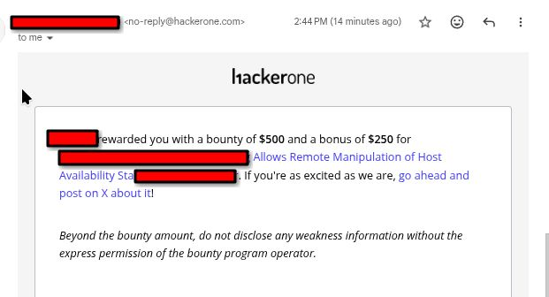 cherry4akuma's tweet photo. Logic Bypass + Missing Range Checks = $750. 💸

Reported an Unauthenticated Heartbeat Spoofing vulnerability that allowed for remote host manipulation and alert suppression. The team was kind enough to throw in a bonus for the detailed RCA

Always rewarding to see deep dives pay off.

#BugBounty #SecurityResearch #DevSecOps #HackerOne #InfoSec