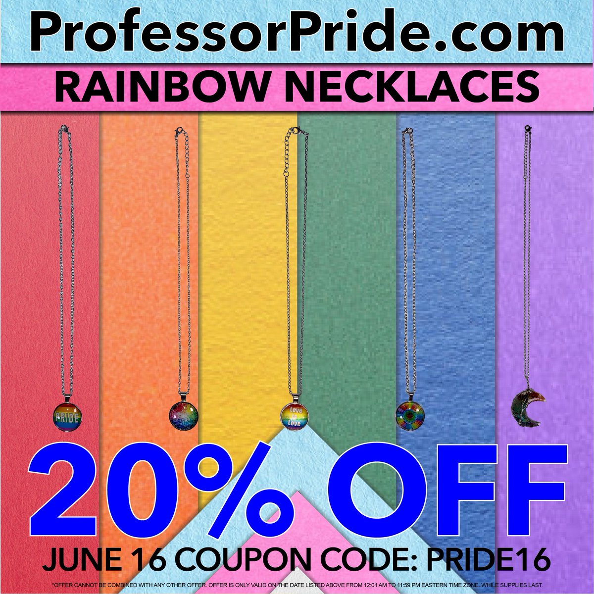 PoweredRainbows's tweet photo. All of our Rainbow Necklaces are now 20% off for a limited time: https://t.co/kLOzTNRJGk
Coupon Code: PRIDE16 https://t.co/fKZzTSVYbJ