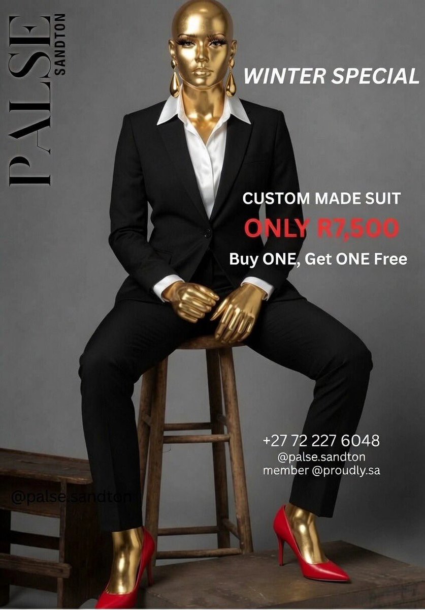 palse_sandton's tweet photo. LADIES 🔊Tailor-made suits fit for a queen, now @ an unbeatable price. Only R7,500 – Buy One Get One FREE! Perfect fit, premium quality, made just for you. Don’t miss out on this limited winter offer! ⏰ Special ends in Jun – Shop now before it’s gone!📍 Sandton #palseofthenation https://t.co/nqF0lZ4GpS