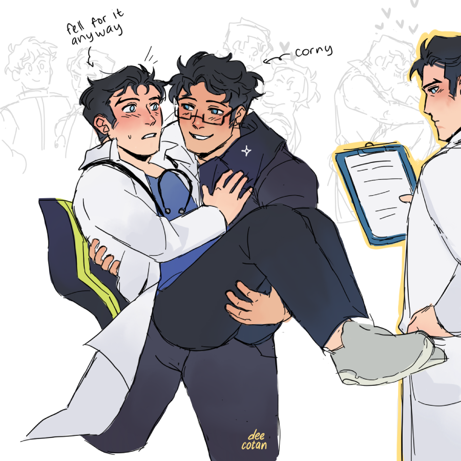 deecotan's tweet photo. doctor x firefighter AU doodles 😙 (1/2) #superbat https://t.co/NBgmb5gYua