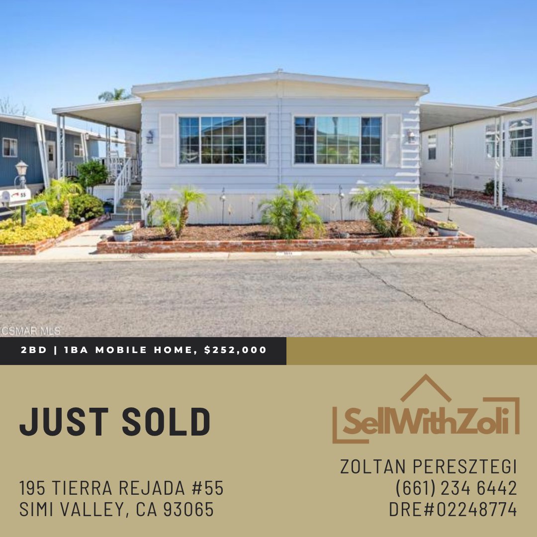 SellWithZoli's tweet photo. Just closed 195 Tierra Rejada #55 in Simi Valley.

2bd / 1ba mobile home. Listed at $269k. Closed for my buyers at $252k.

But the price isn't the story. The story is that the deal almost died. 🧵 https://t.co/xBkgwBgb2d