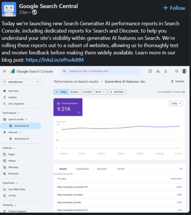 loganix's tweet photo. oh, snap! it's happening. we're getting ai search insights in google search console!!! https://t.co/RxhsGDTuyL