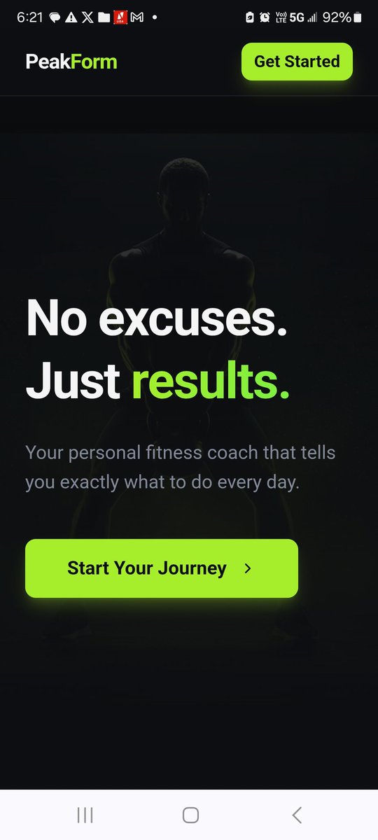 AimplifyY's tweet photo. Just shipped PeakForm 💪 — your personal fitness coach that tells you exactly what to do every day. No excuses. Just results. 🔥
Dropping download link soon🏅
#BuildInPublic #FitnessApp #AppDev #IndieHacker https://t.co/Yub6efBfUT