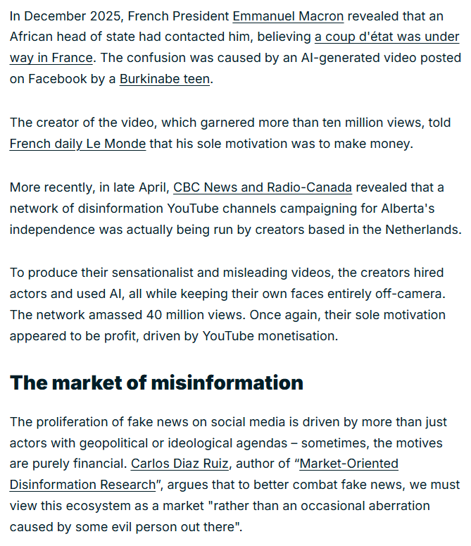 MikeDoris's tweet photo. “Public debate is increasingly disrupted by viral misinformation circulating on social media.
Behind this sensationalist content regularly lie actors driven by pure profit.” https://t.co/nYCvQwyBvt