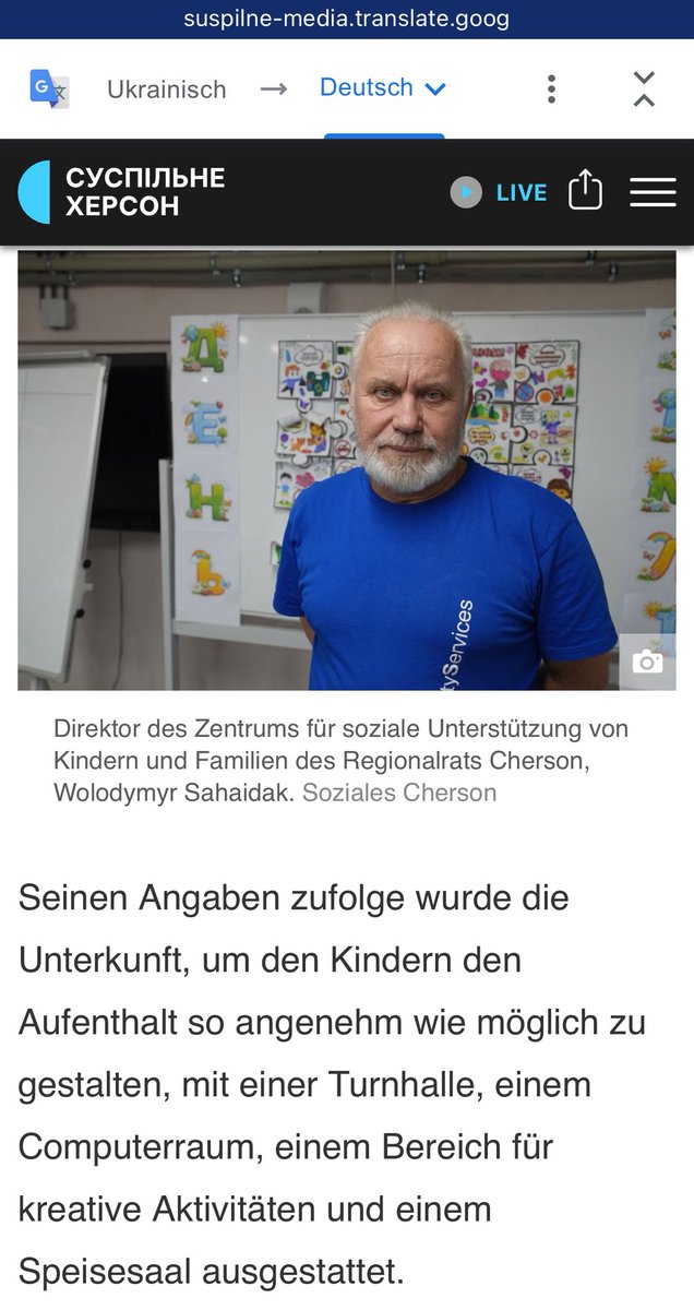 fellas4europe's tweet photo. Ein Bericht der ukrainischen "Suspylne" (hier in automatisierter Übersetzung) über das Kinderzentrum in Cherson. 

Auch "externe" Kinder werden in der sicheren unterirdischen Anlage betreut. 

Wir haben fast 50 % des Spendenziels von 10.000 € für unsere Fahrt dorthin erreicht. https://t.co/Az1GT5NRnS