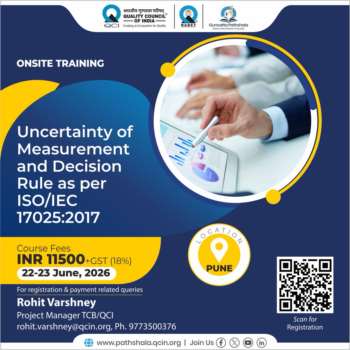 NABET_QCI's tweet photo. Master Measurement Uncertainty – 

Pune!  Join our Onsite training in Pune on 'Uncertainty of Measurement and Decision Rule as per ISO/IEC 17025:2017'.  
Enhance your lab's credibility. Scan to Register for the Pune Training today!  

#ISO17025 #UncertaintyOfMeasurement https://t.co/nIahVlKnkV