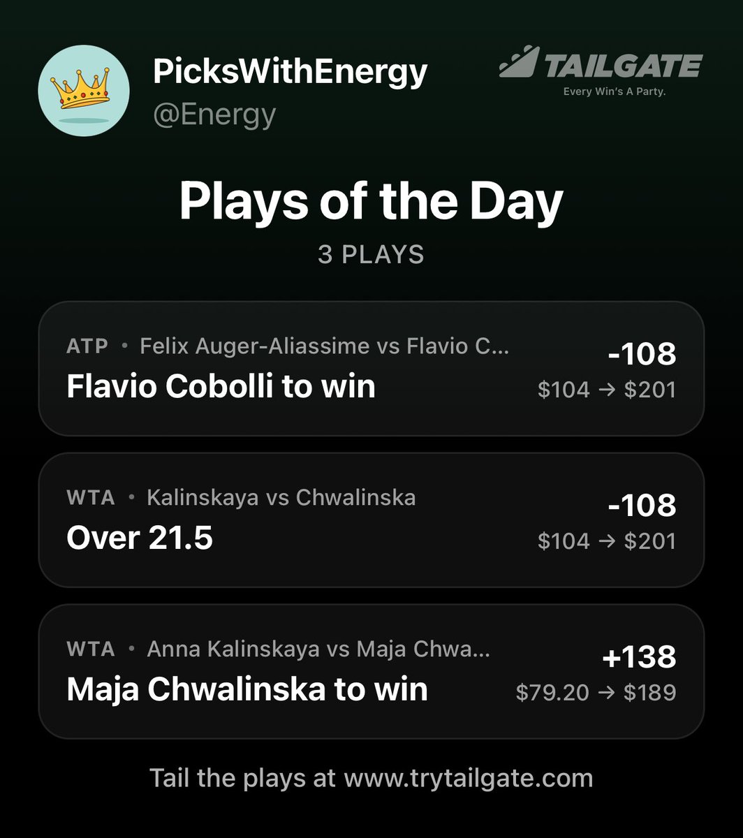 PicksWithEnergy's tweet photo. Best odds over on @thetailgateapp ⚡️

Download and use code “Energy” when signing up! Follow and tail ALL my plays, lot of live betting and leans here. 

Sign up: ⬇️ (available every state!) ⬇️

https://t.co/vAXRZvWWe0 https://t.co/yaQq9x4xr6