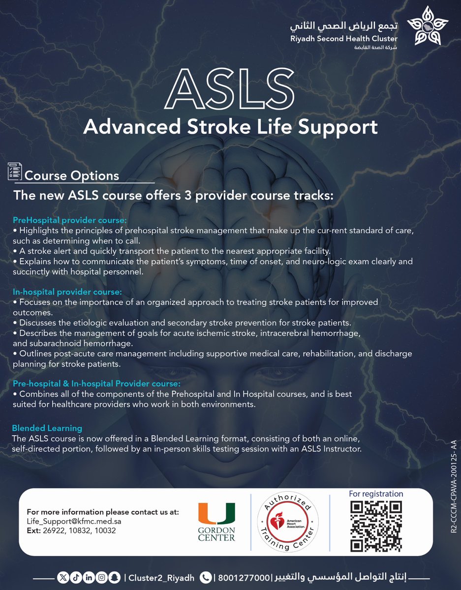 KFMC_RIYADH's tweet photo. Advanced Stroke Life Support Course 

🗓️ June 25, 2026
⏰ 9:00 AM - 4:00 PM

🖇️ Register here:
https://t.co/dyLA4igcYe

#Riyadh_Second_Health_Cluster #KFMC https://t.co/iMghULBe8p