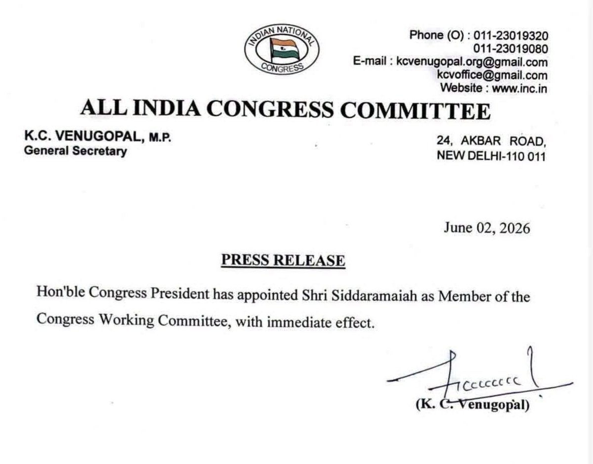 baithavishwanth's tweet photo. Hearty congratulations and good wishes to Honourable Shri @siddaramaiah ji on his appointment as the Member of the Congress Working Committee. Wishing him all the best on his new assignments. https://t.co/s6nUVVmeVk