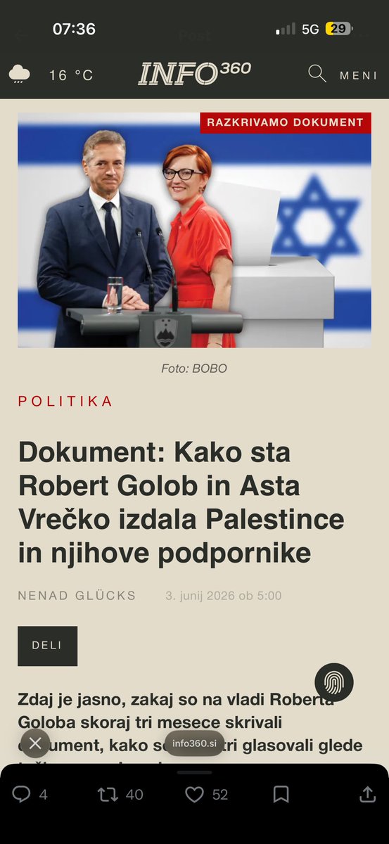 JanaGrzinic's tweet photo. Čestitke novinarkam in novinarjem @info360_si! Kljub temu, da so na vladi hoteli skriti dokument o glasovanju, jim ga je končno uspelo pridobiti. 

Za pridružitev tožbi sta iz Svobode in Levica glasovala po en minister. Golob in Asta pa sploh nista glasovala. Toliko o tem, kako se oni borijo za Palestino, ko kamere ugasnejo. 😉 

Sedaj pa naj povedo še zakaj so spremenili svoje mnenje in niso glasovali ZA.