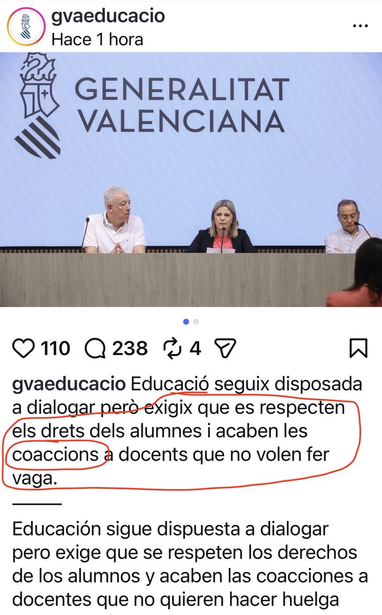 MiquelReal's tweet photo. Hola @GVAeducacio.
Açò que denuncieu des d’un compte oficial (coaccions) és un delicte (Art. 172 del CP).
Si teniu coneixement d’això teniu obligació de posar-ho en coneixement de la Fiscalia (Art. 262 de la LECRIM).
Si no ho feu podeu ser sancionats.
O esteu mentint… https://t.co/rHvmHqrdsi