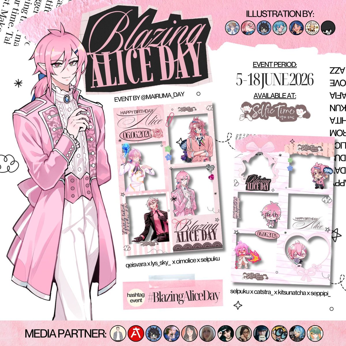 anfess_'s tweet photo. 🩷 𝕭𝖑𝖆𝖟𝖎𝖓𝖌 𝕬𝖑𝖎𝖈𝖊 𝕯𝖆𝖞 🩷

Asmodeus Alice Birthday Photo Frame Event #MAIRUMA

📅 5 - 18 June '26
📍@selfietimeid

🎨 Illustration by @qeisvara @lys_sky_ @cimolice @selpuku @catstra_ @Kitsunatcha @Seppipi_
 
Use #BlazingAliceDay and tag 
@MAIRUMA_DAY

#入間くん https://t.co/rMamLCz0SR