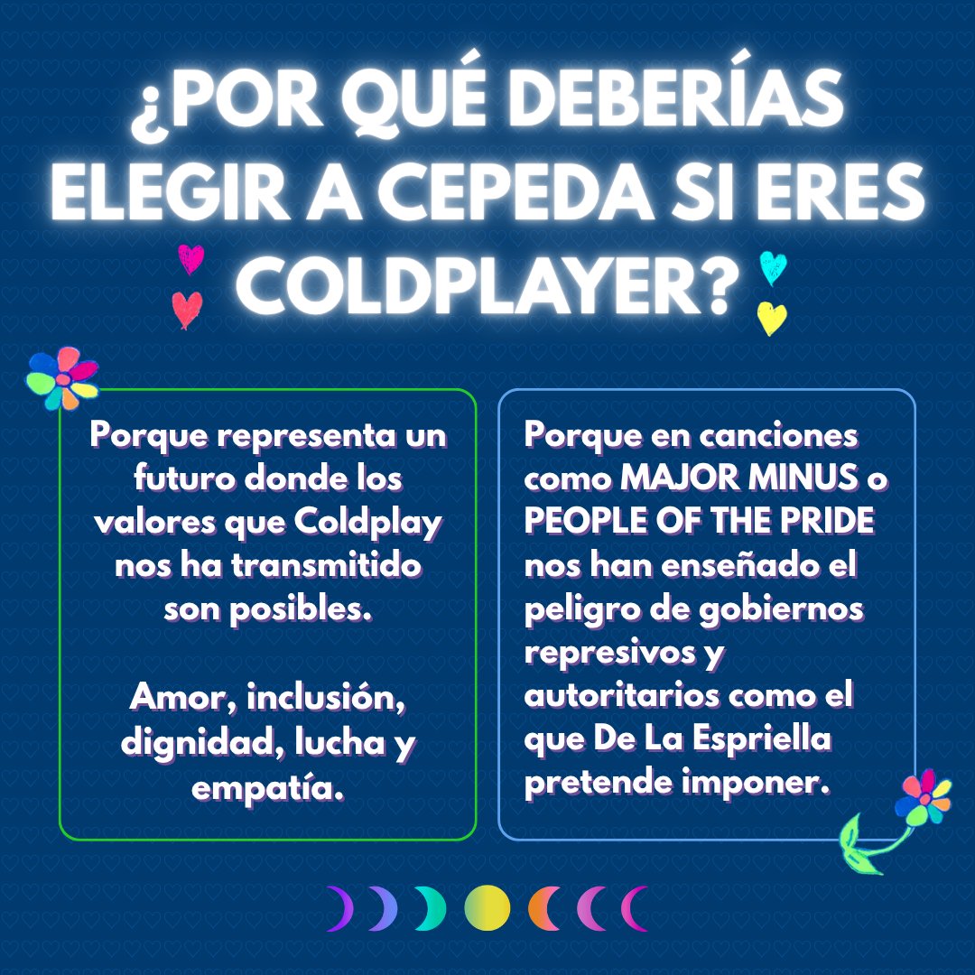 PactoColdplayer's tweet photo. En esta unión por la vida, me gustaría llamar a los fans de #Coldplay

Coldplayers, Chris nos ha profesado el amor, la unión, incluso la lucha contra la opresión. Tenemos que demostrar estos valores luchando por el futuro de este país 🇨🇴✨
#ColdplayersConElPacto
#CepedaPresidente https://t.co/I2qmeXnjyd