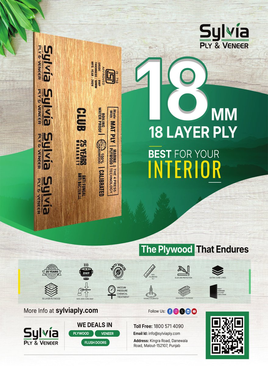 PlyInsight's tweet photo. Sylvia Ply &amp; Veneer
CLUB
Introducing - 19mm 19 Layers Plywood
India's First India's Strongest
19 Layers of Excellence
6mm (7 Ply)
9mm (11 Ply)
12mm (13 Ply)
16mm (16 Ply)

#plywood #ply #veneer #flushdoors #doors #6mm #9mm #12mm #16mm https://t.co/sc9mTT0BFJ