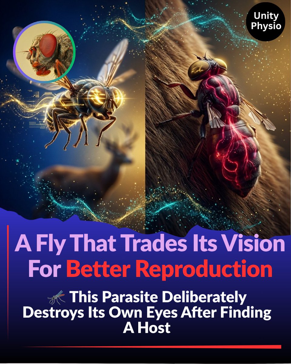 unityphysio1's tweet photo. 🦟 Scientists at Aberystwyth University discovered that deer ked parasites deliberately reduce vision gene activity by 50% after landing on a host — trading sharp eyesight for extra energy to feed and reproduce. Evolution just revealed one of its most bizarre and brilliant trade https://t.co/BKfDlZyf6D