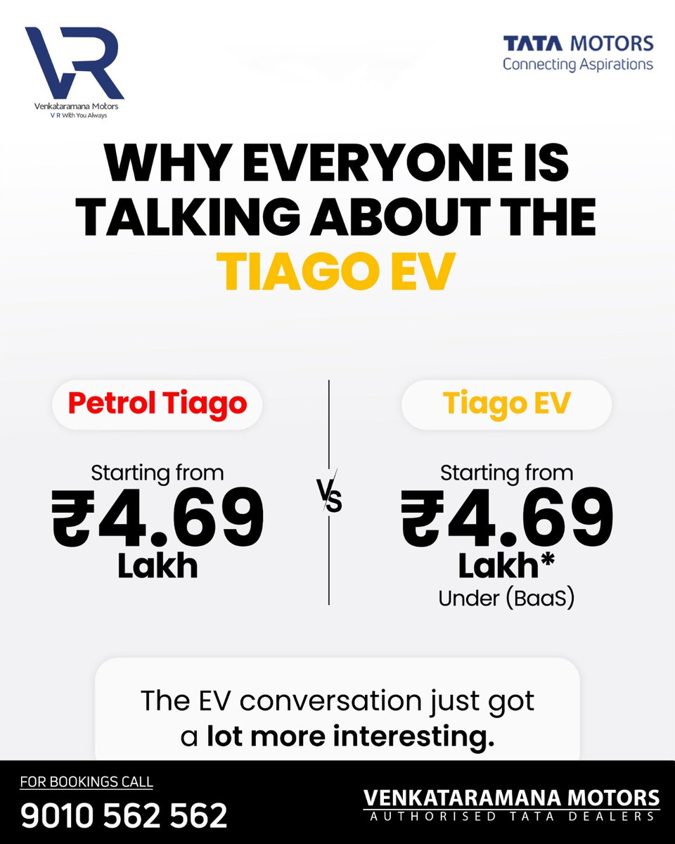 VRM_Motors's tweet photo. One car. Three incredible ways to drive.

Whether you love the classic performance of Petrol, the unmatched economy of iCNG, or the futuristic, eco-friendly drive of an EV—Tata has a Tiago built just for your lifestyle!

Visit: https://t.co/wMz7KwwenY
📞 Call Now: 9010 562 562 https://t.co/cJMgWuFRIE