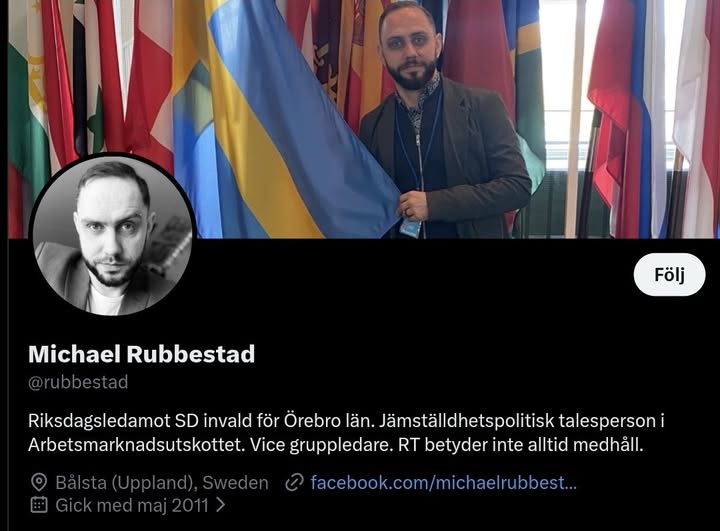 Motargument's tweet photo. Michael Rubbestad (SD) hoppar av alla uppdrag efter att han delgivits misstanke om barnpornografibrott. Vad blir hans straff, om SD fick bestämma, om han skulle vara skyldig? Livstid? #svpol #krimpol https://t.co/o17rLfNAdb
