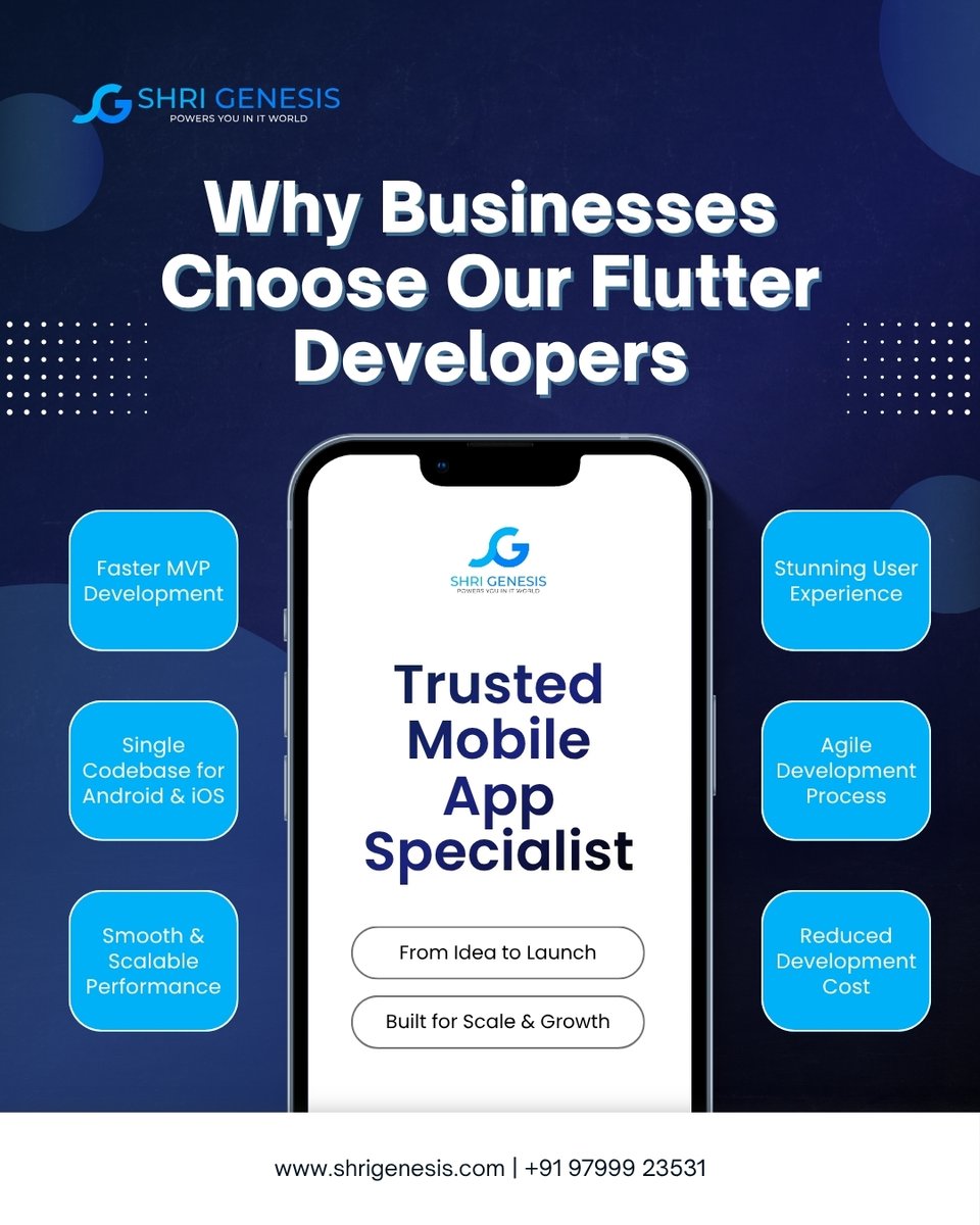 shrigenesis's tweet photo. Turn your app idea into reality with Shri Genesis 🚀

Hire expert Flutter developers to build fast, scalable apps for Android &amp; iOS from a single codebase.

📞 +91 97999 23531 🌐 https://t.co/wxH081LvBv

#flutter #flutterdevelopment #appdevelopment #crossplatform #shrigenesis https://t.co/gRaDZ4Yp1S