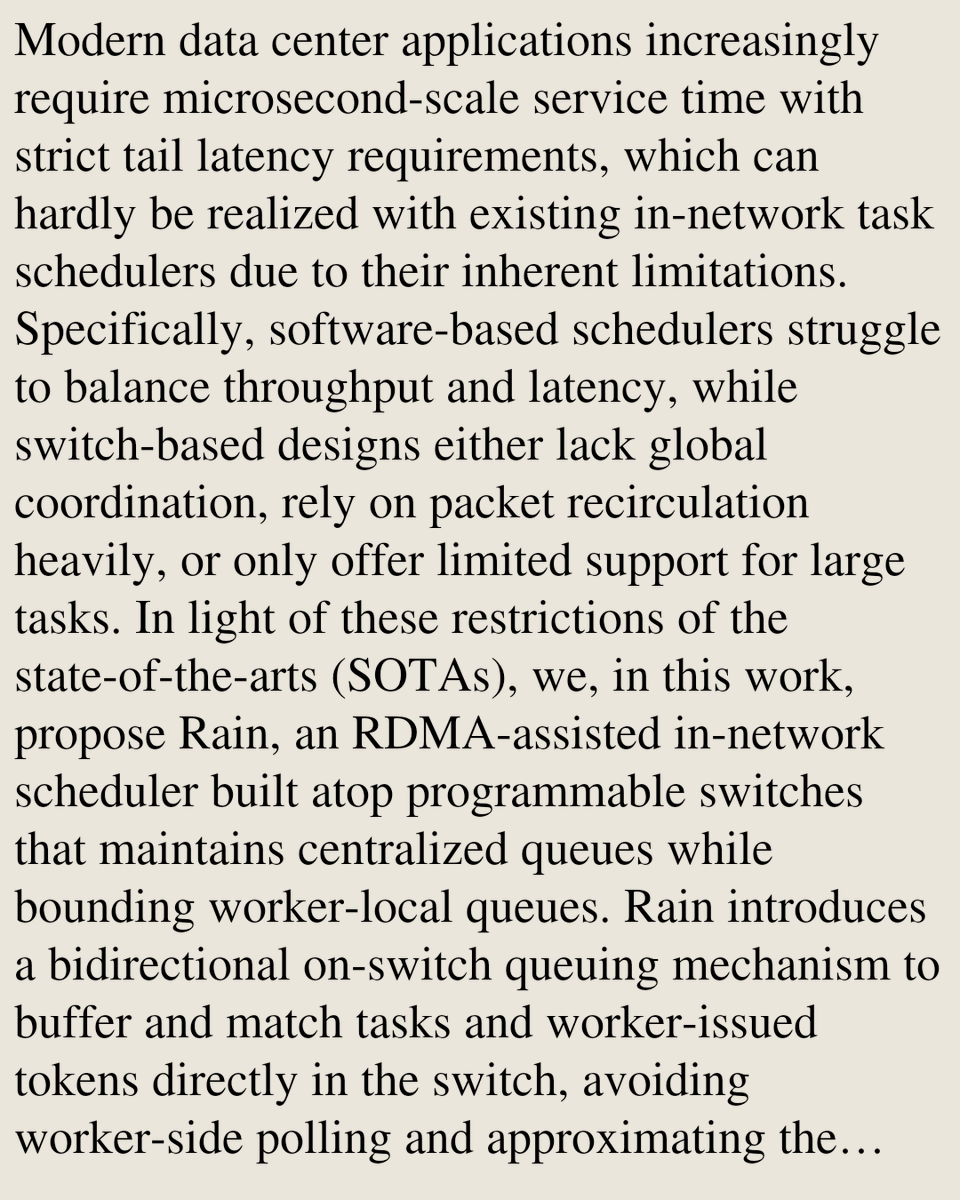 USB's tweet photo. Rain: RDMA-assisted In-Network Scheduling for Microsecond-scale Workloads

Zhihuang Ma, Xingming Cui, Xiaoliang Chen, Zuqing Zhu
https://t.co/zI9JQgeQvy [𝚌𝚜.𝙽𝙸] https://t.co/FghtZGXskI