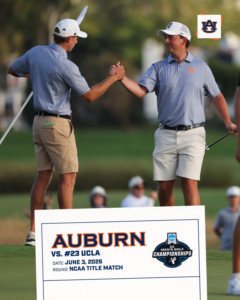 AuburnMGolf's tweet photo. Give everything for Auburn. 

🆚 (7) UCLA
🏆 NCAA Championship Match
⛳️ Omni LaCosta | Carlsbad, CA
⌚️ 2:25pm PT opening tee time
📺 Golf Channel coverage starting at 3pm PT
🔗 https://t.co/9mytOaw8Lb https://t.co/BYcN9gp1C3