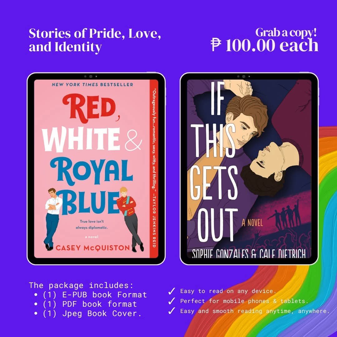 BanjoDee1987's tweet photo. 🌈📚 Dive into heartfelt romances, journeys of self-discovery, and unforgettable LGBTQIA+ stories with our specially curated Pride Month E-Book Collection from LibroMark! ✨

 ❤️🧡💛💚💙💜

📖 Available now for only ₱100 each!
📩 Message us to order your copies today. https://t.co/LIe1detyK3