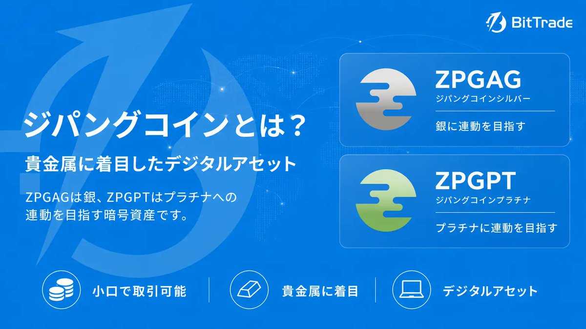 BitTrade_Ex's tweet photo. 5月は暗号資産にとってどんな月だったのか？

ビットトレードマーケットレポート
2026年度5月版を公開いたしました

今時点ではBTCは弱い展開を見せていますが
アルトコインが出遅れ資金流入が
BTCに集中していたのが印象的でしたね

様々なブロックチェーン活用シーンが
日に日に増えていると強く感じます
そういったニュースが増えてきています

単なる投機対象としてだけでなく
既存金融や実体経済と接続する
新しい金融インフラの側面を強めている
そのように感じています

弊社においても
貴金属関連RWAの導入推進で
ZPGAGやZPGPTの取り扱い開始

JETRO加盟によるステーブルコインや
クロスボーダー決済の活用可能性の拡大などに
取り組んでおります

レポートはこちらからご確認いただけます
https://t.co/UJnftsj3n3
