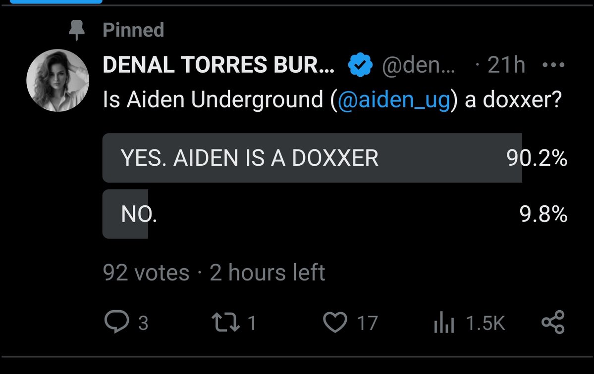 denaltb's tweet photo. @aiden_ug The judgment is clear. Almost no one defended Aiden. It's a complete wipeout.

~90% of the public says he is a doxxer. There is zero room for spin or debate here.

Case closed. https://t.co/STgo12wkgN