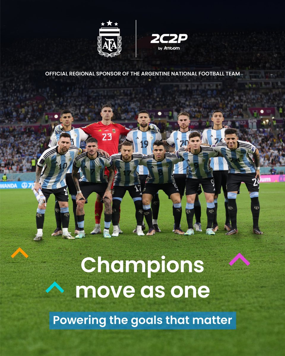 2c2p's tweet photo. Champions are built on trust, teamwork &amp; consistency.

Part of @Ant_Intl &amp; a subsidiary of @antompayments, 2C2P is proud to be the official regional sponsor of the Argentine National Football Team in Southeast Asia. 

Follow us as we power the goals to move businesses forward ⚽ https://t.co/7X6dKh142g