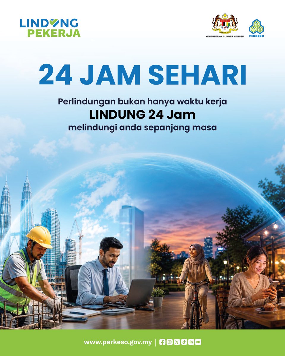 PERKESOofficial's tweet photo. 24 jam sehari. 7 hari seminggu.

LINDUNG 24 Jam merupakan langkah memperkukuh jaringan keselamatan sosial negara dengan menyediakan perlindungan yang lebih menyeluruh kepada pekerja aktif, demi kesejahteraan diri dan keluarga.

#LINDUNG24Jam #PERKESO #LindungPekerja https://t.co/ET38Ov0H2G