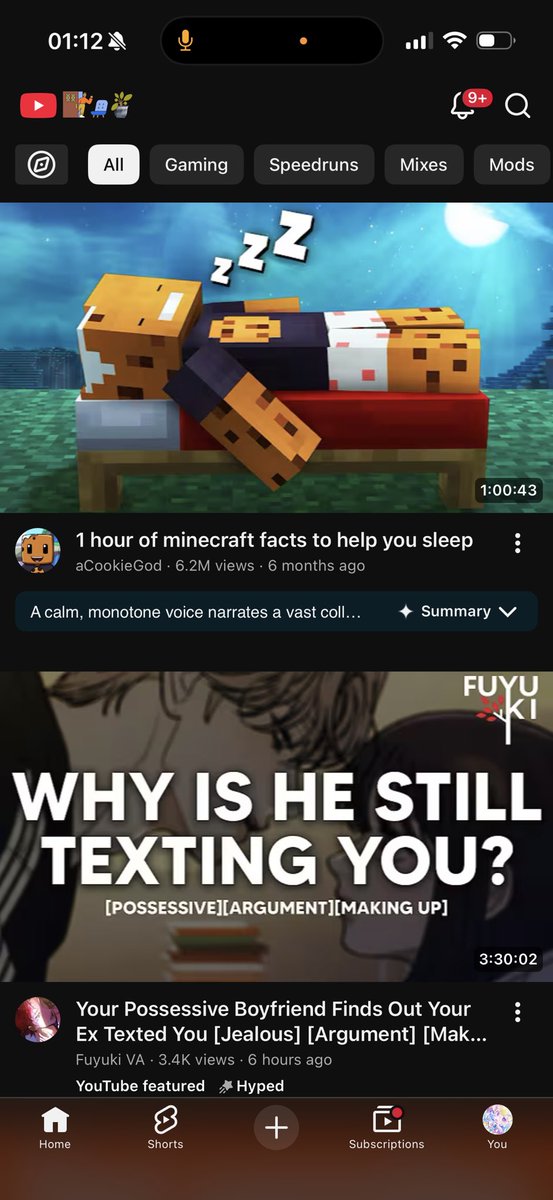 hydration_dev's tweet photo. what the hel why am i getting a 3 hour long recommendation of bf asmr after 1 hour minefraft sleep video it’s like 1am what the hell https://t.co/MYJRck8FVO