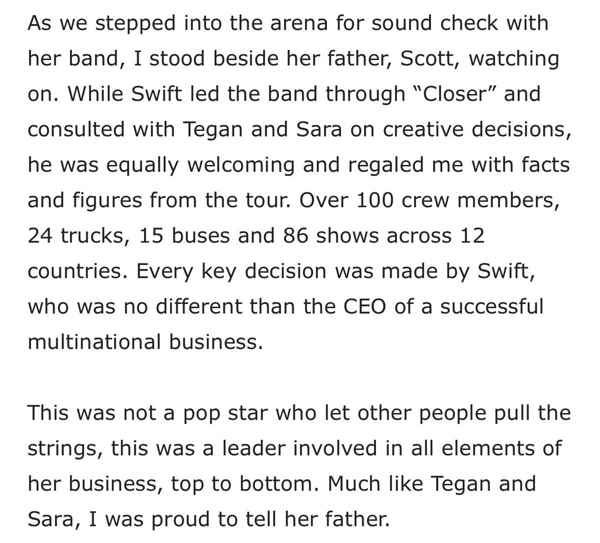 SOURtoBurn's tweet photo. In a column for Douglas Magazine, Piers Henwood shares a lesson he learned from Taylor Swift while managing Tegan and Sara, who were surprise guests during a show on The Red Tour at the Staples Center. https://t.co/7ieXXJIncA
