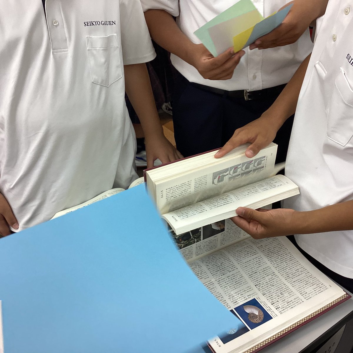 seikyolibraria's tweet photo. 【中1総合】今年も「はじめての探究学習（はじたん）」がはじまりました。なにについて調べるか、お題を決めて、紙を選んだり、定義を事典で調べたり。どんな作品ができるかな〜？　完成した作品は、9月の文化祭で展示予定です。 https://t.co/5whBwTmIny