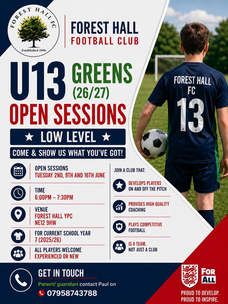 ForestHallJFC's tweet photo. Looking to join a friendly, welcoming, community club?
Join us!
Our U12’s, U13’s &amp; U16’s are looking to strengthen their squads.
Parents/guardians please contact coaches.
ℹ️ ⬇️ 
#grassrootsfootball https://t.co/kGW2ruFEOY