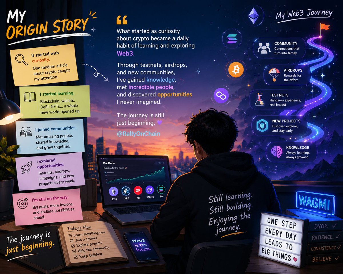 Uyekt23's tweet photo. I entered crypto hoping to earn a little extra income, but stayed for the learning, opportunities, and amazing people I met along the way. From testnets to airdrops, every step has taught me something new. The journey continues. @RallyOnChain https://t.co/m3GJCBekBR