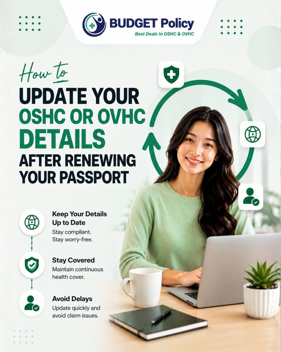 policy_budget's tweet photo. Renewed your passport? ✈️

Don't forget to update your OSHC or OVHC details too. ✅

✔️ Keep records up to date
✔️ Maintain continuous cover
✔️ Avoid claim delays
🌐 Budget Policy
#OSHC #OVHC #AustraliaVisa #HealthInsurance #BudgetPolicy https://t.co/lko7OEzW5z