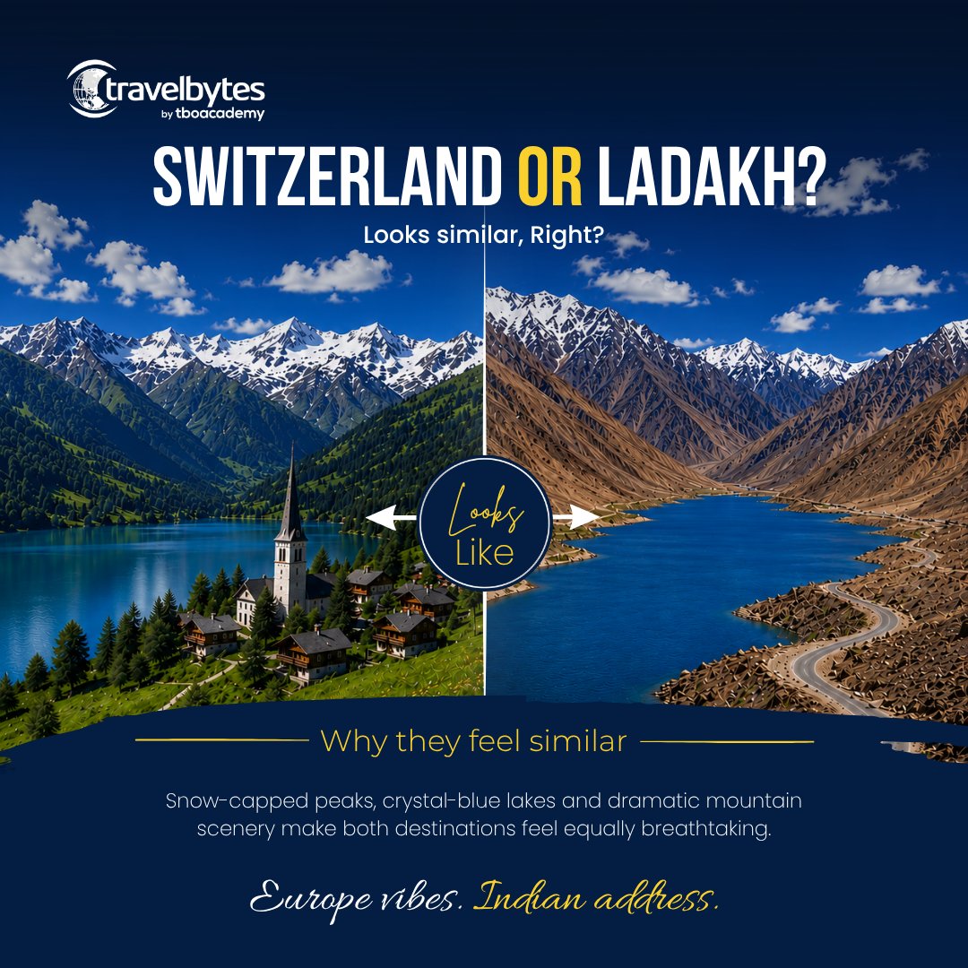 TBOAcademy's tweet photo. From Andaman resembling the Maldives to Ladakh drawing comparisons with Switzerland, travellers are increasingly discovering destinations that feel international without leaving the region.

https://t.co/ltDJu2d3v4

#TravelBytes #TravelTrends #DestinationInspiration #Andaman https://t.co/HYuJHsR2UM