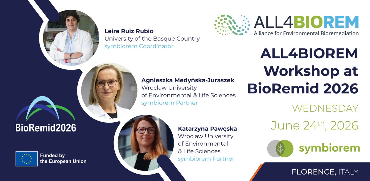 biosysmo's tweet photo. 🌍✨ ALL4BIOREM #Workshop | Meet More Inspiring Speakers!
We are excited to introduce three additional expert speakers joining the #ALL4BIOREM workshop 🎤🌱

🔬 Leire Ruiz Rubio (University of the Basque Country)
📢 Smart Ecobiopile: A Sustainable and Effective Strategy for the Remediation of Heavy Metals and PAHs
🌿 Agnieszka Medyńska‑Juraszek (@UPWr_edu)
📢 Assisted soil remediation – challenges in multi‑contaminated soils
💧 Katarzyna Pawęska (@UPWr_edu)
📢 Floating Treatment Wetlands as a Nature‑Based Solution for water treatment

These talks highlight cutting‑edge approaches in soil & water remediation, nature‑based solutions, and tackling complex contamination challenges 🌱🌊
Stay tuned for more updates:  https://t.co/aPvYCA1UsZ🚀

#Bioremediation #SoilHealth #WaterHealth #NatureBasedSolutions #EUProjects