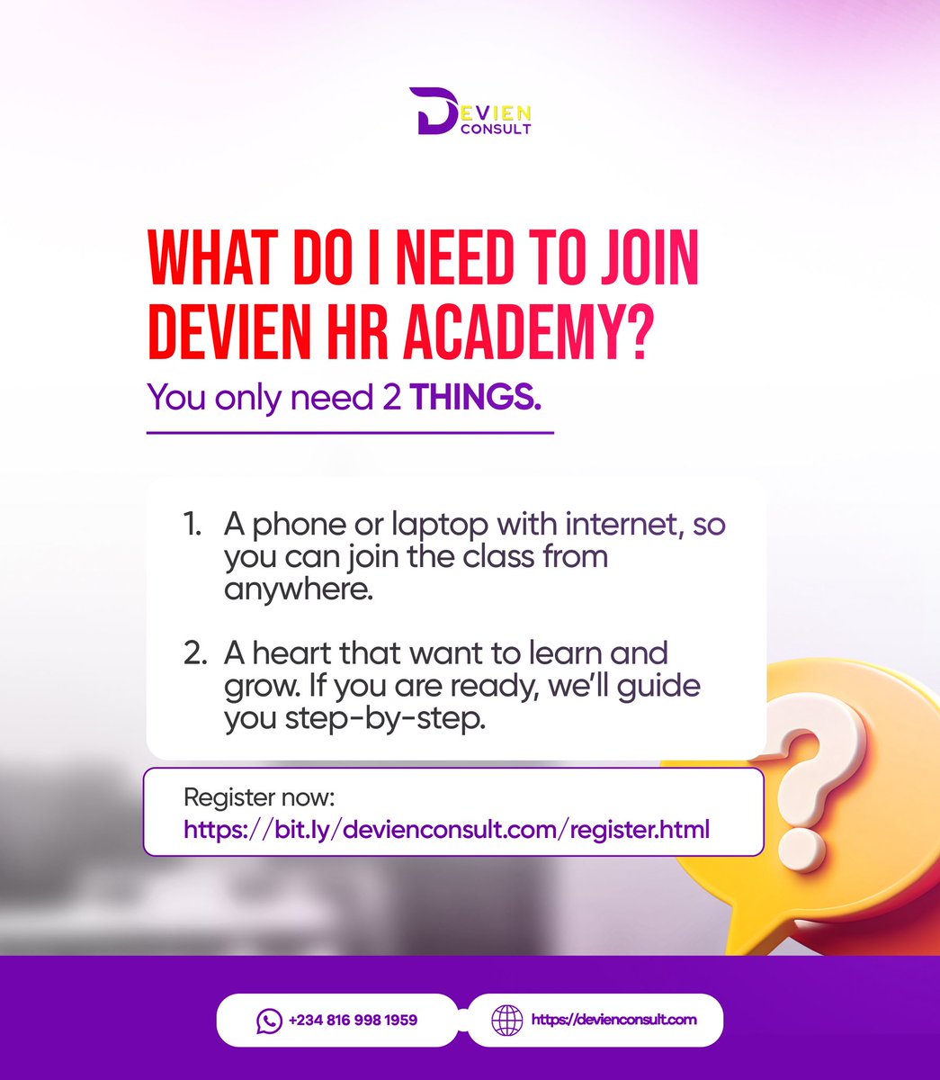 devienconsult's tweet photo. Waiting until you’re “ready” is exactly why most people never start.

Cohort 8 is open. All you need is a device and the willingness to show up.

Register now → https://t.co/TTS6W1K0SL

#HR #HRAcademy #DevienConsult https://t.co/DlWpB2KwUE