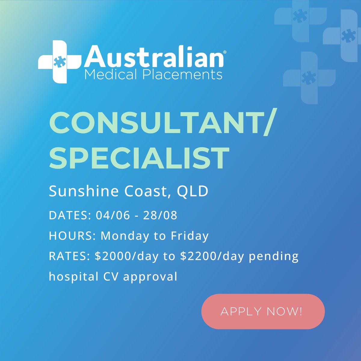 AMPDoctors's tweet photo. Work at a major hospital &amp; Earn $2000/day–$2200/day while working with a supportive team in modern facilities. Doctors love the environment and enjoy downtime exploring beaches &amp; relaxed Sunshine Coast lifestyle.  📩 locums@australianmedicalplacements.com.au |📞 08 8333 5666 https://t.co/m0BsqkbG9e