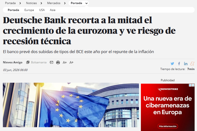 TheSwitchMacro's tweet photo. La Eurozona se asoma a la recesión técnica mientras los mercados siguen celebrando récords. No se construye soberanía ni industria con una energía que duplica el coste de nuestros rivales.⚡️
Menos dogmatismo climático y más realismo estratégico. Sin ejecución, no somos nada. 🇪🇺♟️ https://t.co/Ru200ZNMNw