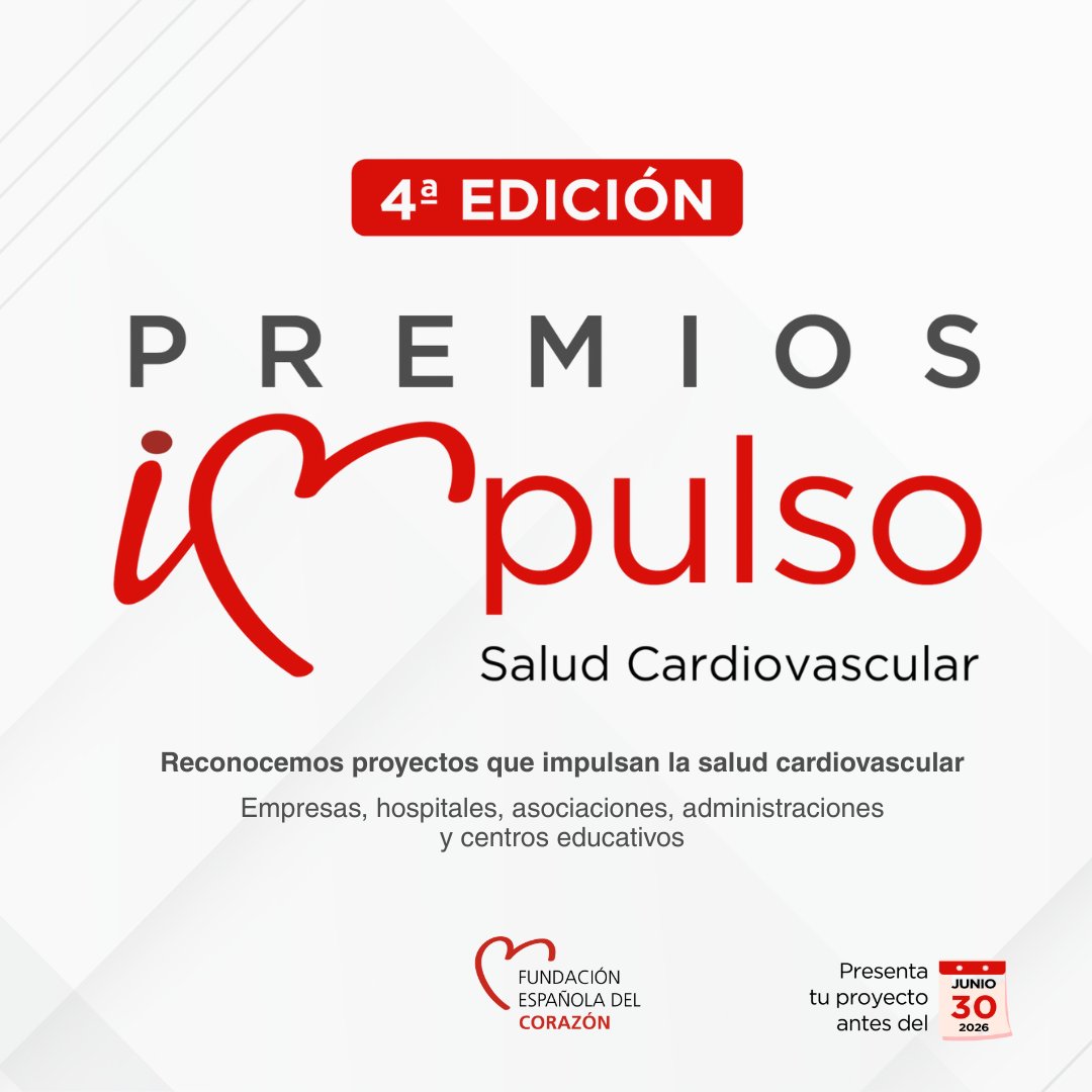 cuidarcorazon's tweet photo. 🏆 ¿Vuestro hospital ha desarrollado una iniciativa para mejorar la salud cardiovascular?

Los Premios Impulso reconocen proyectos que ya han contribuido a la prevención, la concienciación y el cuidado de la salud cardiovascular.

❤️ Programas de educación al paciente, campañas de sensibilización, iniciativas asistenciales o acciones de promoción de hábitos saludables.

📅 Candidaturas abiertas hasta el 30 de junio.
🔗https://t.co/WI3NPP1oY9

@H12Octubre @HospitalUVRocio @Hospital_FJD @HUReinaSofia @quironsalud @HGUVALENCIA @SJDbarcelona_es @HUVMacarena @HSJD_Aljarafe @hospitalclinic @hospitaldelmar @HospitalLaFe @HospiPtaHierro @HospiLaPaz @HGregorioM @HRegionalMalaga @F_Sanitas @secardiologia