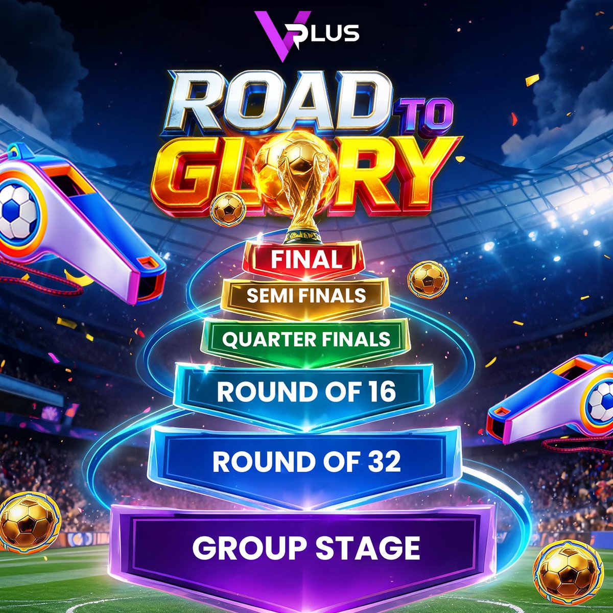 VPlusofficialhq's tweet photo. ⚽ Road to Glory Structure
🏆 Group → Final
📊 World Cup tournament ladder
⚽ Clear progression system
#VPLUS #RoadToGlory #iGaming https://t.co/lA1aRtw2T7